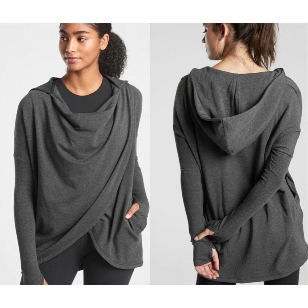 Athleta Purana Wrap Hooded gray Tunic Sweatshirt Top sz L